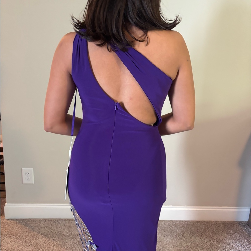 Mac Duggal Purple Asymmetrical One-Shoulder Gown - Picture 10 of 13